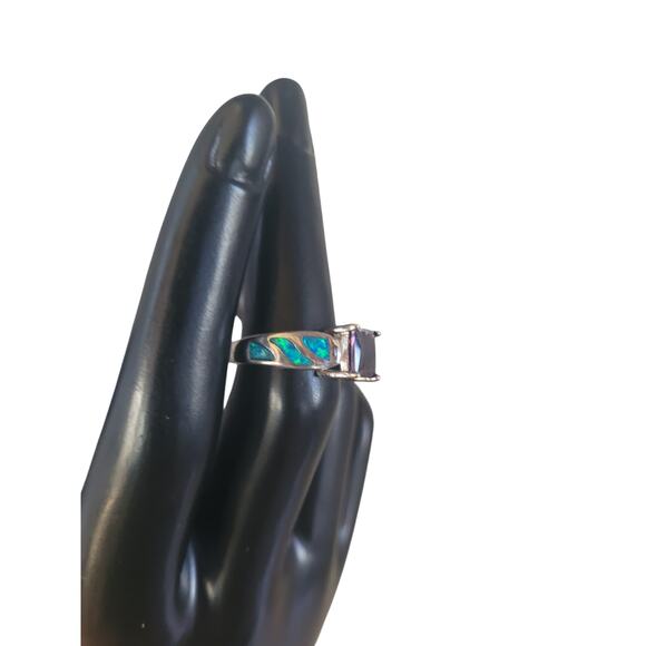 Amethyst and Fire Opal 925 Silver Ring Stamped Sz 5 - Picture 4 of 7